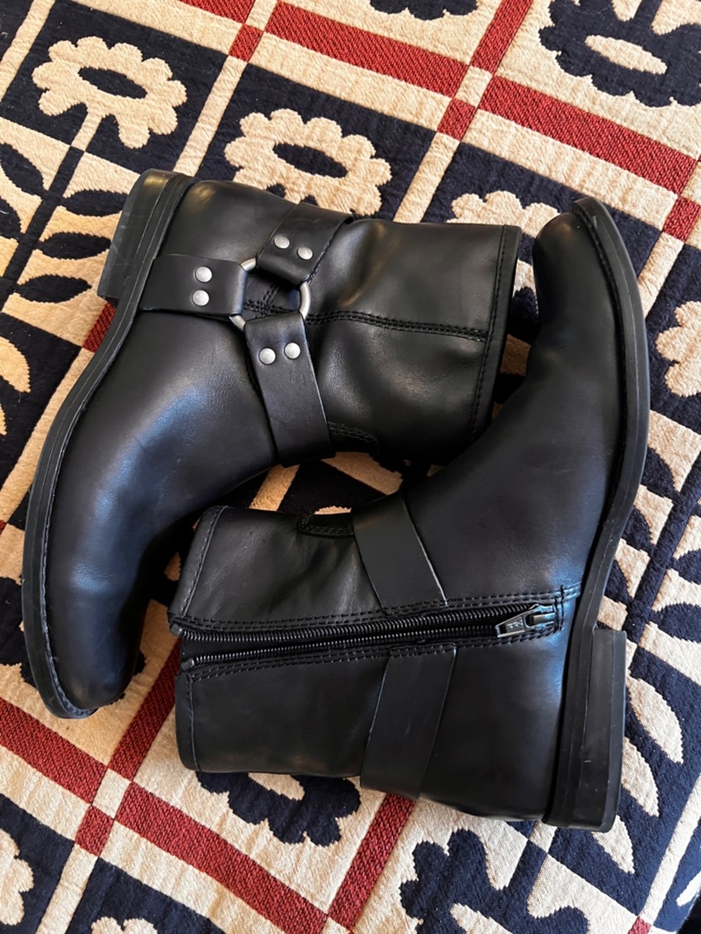 House of Harlow 1960 Black Leather Harness Ankle Boots
